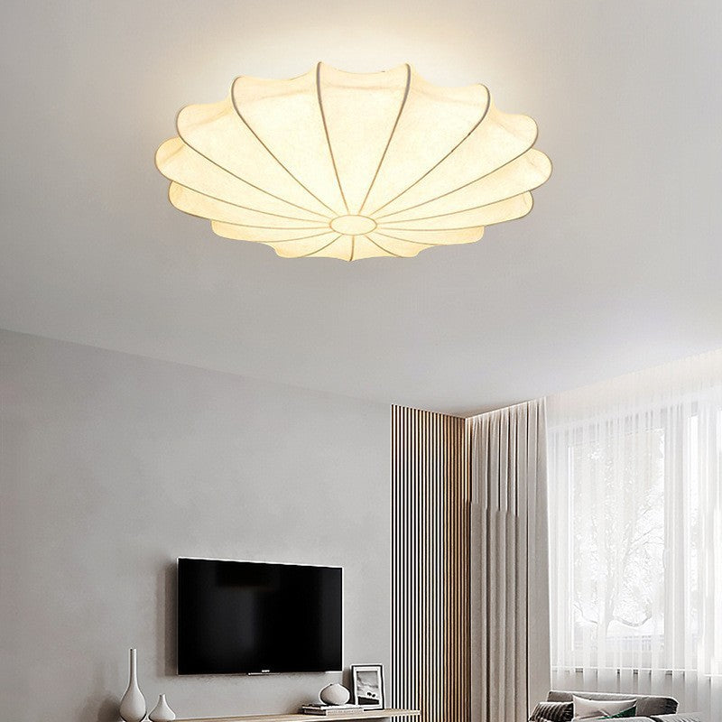 Traditional Japanese Dome Floral Artificial Silk Hardware 1/3-Light Semi-Flush Mount Ceiling Light For Living Room
