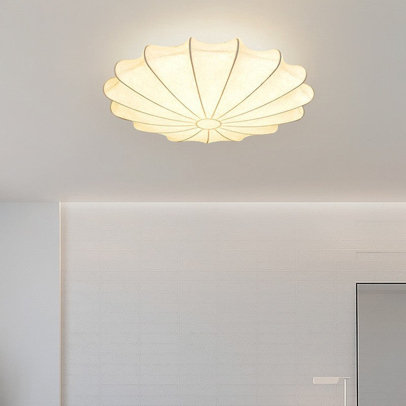 Traditional Japanese Dome Floral Artificial Silk Hardware 1/3-Light Semi-Flush Mount Ceiling Light For Living Room