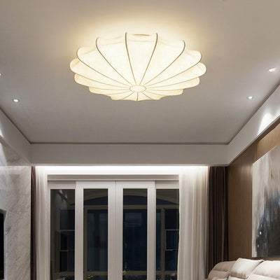 Traditional Japanese Dome Floral Artificial Silk Hardware 1/3-Light Semi-Flush Mount Ceiling Light For Living Room