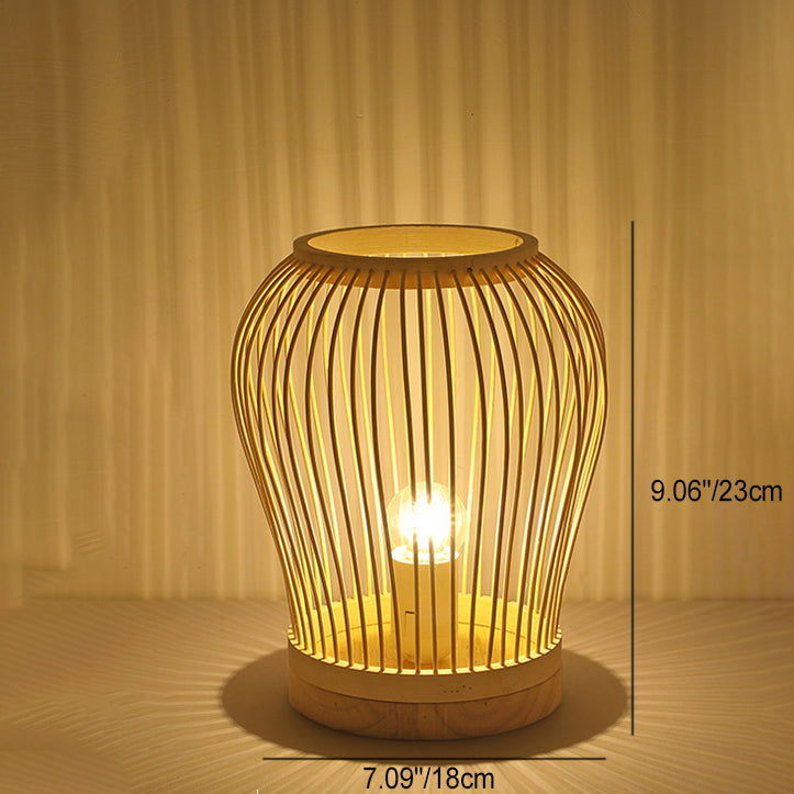 Lampe de table contemporaine en bois de bambou tissé en forme de lanterne à 1 lumière pour chambre 