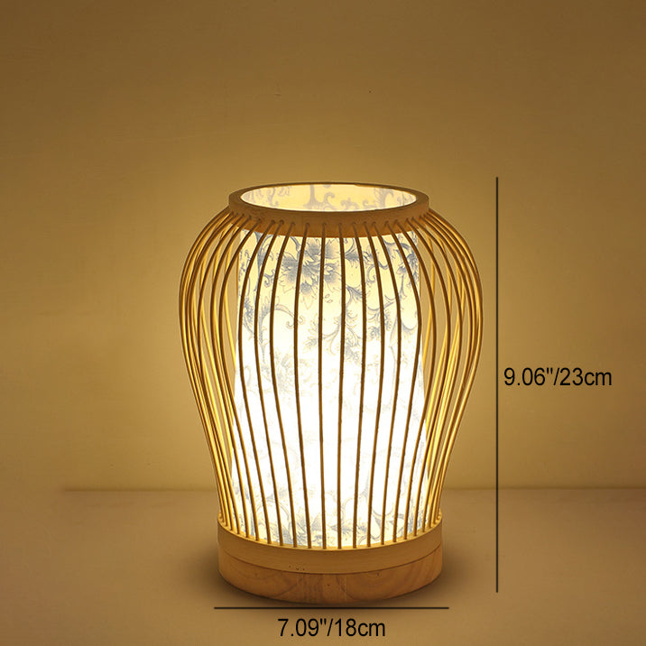 Lampe de table contemporaine en bois de bambou tissé en forme de lanterne à 1 lumière pour chambre 