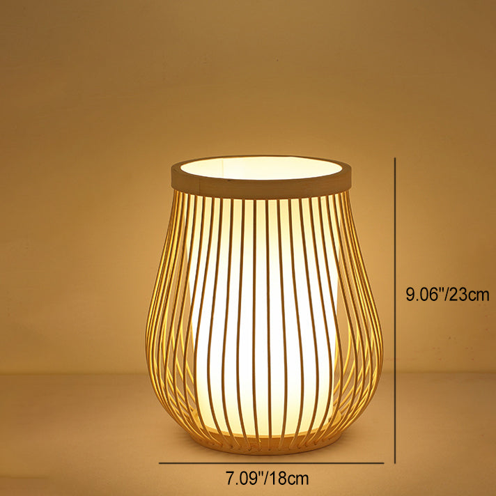 Lampe de table contemporaine en bois de bambou tissé en forme de lanterne à 1 lumière pour chambre 