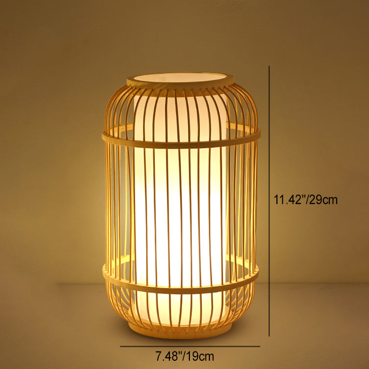 Lampe de table contemporaine en bois de bambou tissé en forme de lanterne à 1 lumière pour chambre 