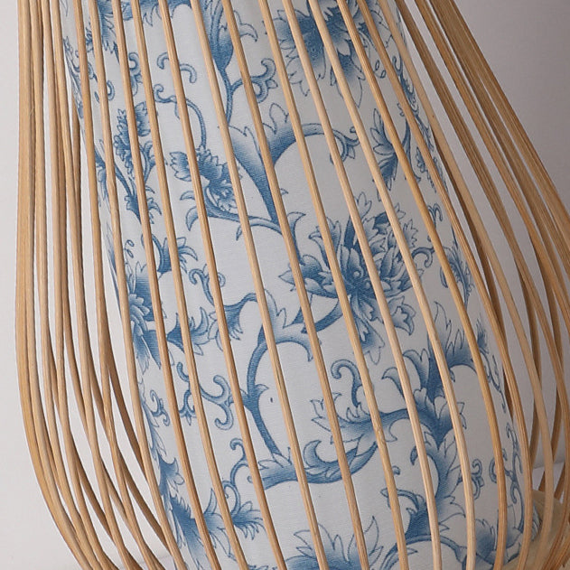 Lampe de table contemporaine en bois de bambou tissé en forme de lanterne à 1 lumière pour chambre 