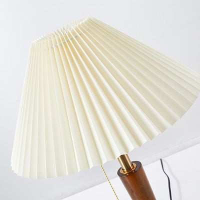Zeitgenössische Retro-Zugkordel Tischlampe mit rundem Sockel und plissiertem Leinen, 1-Licht für das Schlafzimmer 