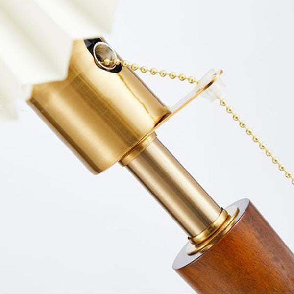 Zeitgenössische Retro-Zugkordel Tischlampe mit rundem Sockel und plissiertem Leinen, 1-Licht für das Schlafzimmer 