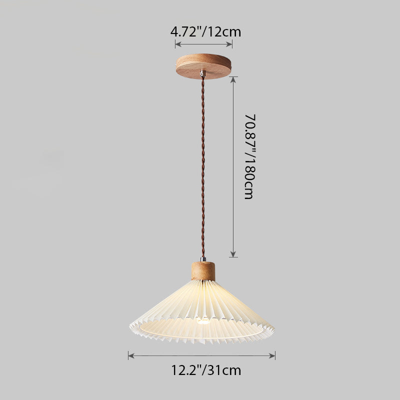 Zeitgenössische nordische runde plissierte Rockform Stoff Eisen 1-Licht Pendelleuchte für Wohnzimmer 