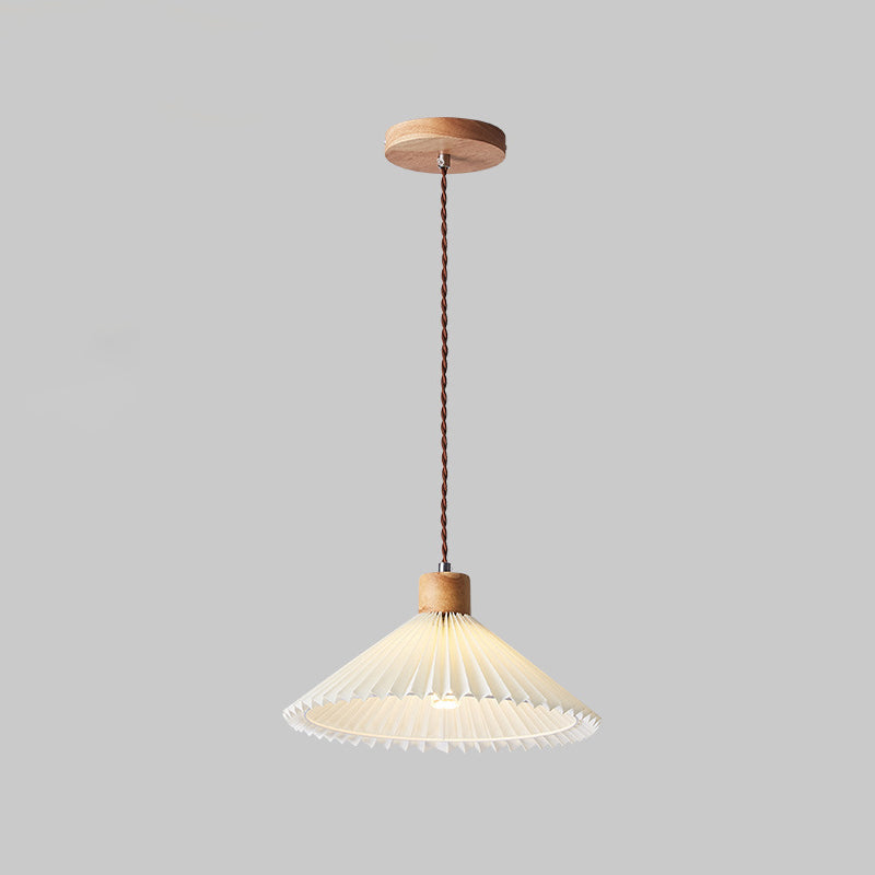 Zeitgenössische nordische runde plissierte Rockform Stoff Eisen 1-Licht Pendelleuchte für Wohnzimmer 