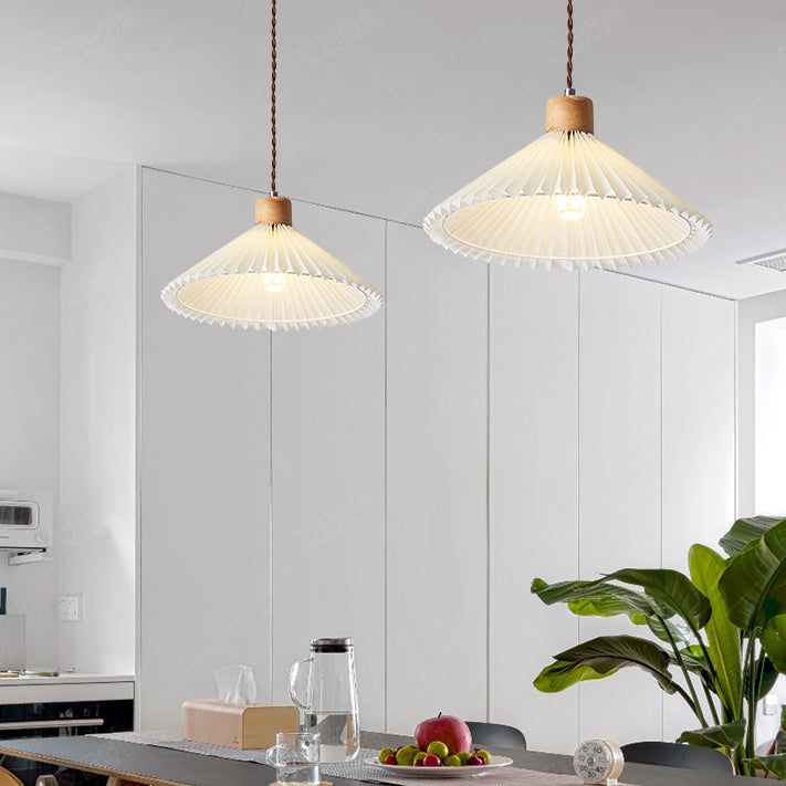 Lampe suspendue 1 lumière en tissu plissé rond nordique contemporain pour salon 