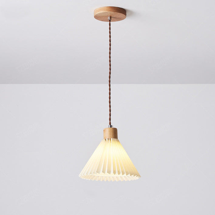 Zeitgenössische nordische runde plissierte Rockform Stoff Eisen 1-Licht Pendelleuchte für Wohnzimmer 