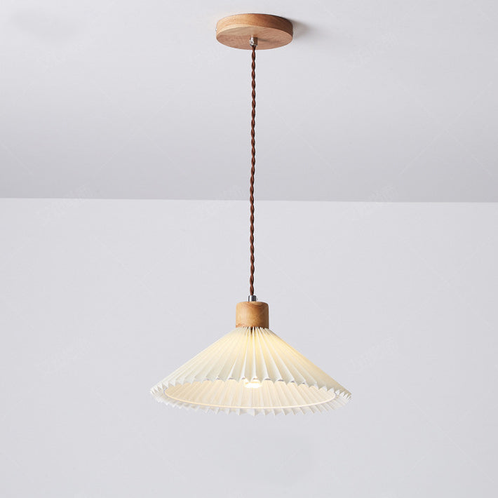 Zeitgenössische nordische runde plissierte Rockform Stoff Eisen 1-Licht Pendelleuchte für Wohnzimmer 