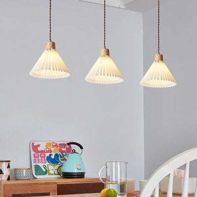Contemporary Nordic Round Pleated Skirt Shape Fabric Iron 1-Light Pendant Light For Living Room