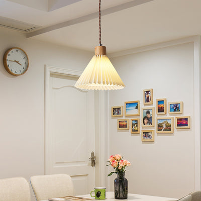 Contemporary Nordic Round Pleated Skirt Shape Fabric Iron 1-Light Pendant Light For Living Room