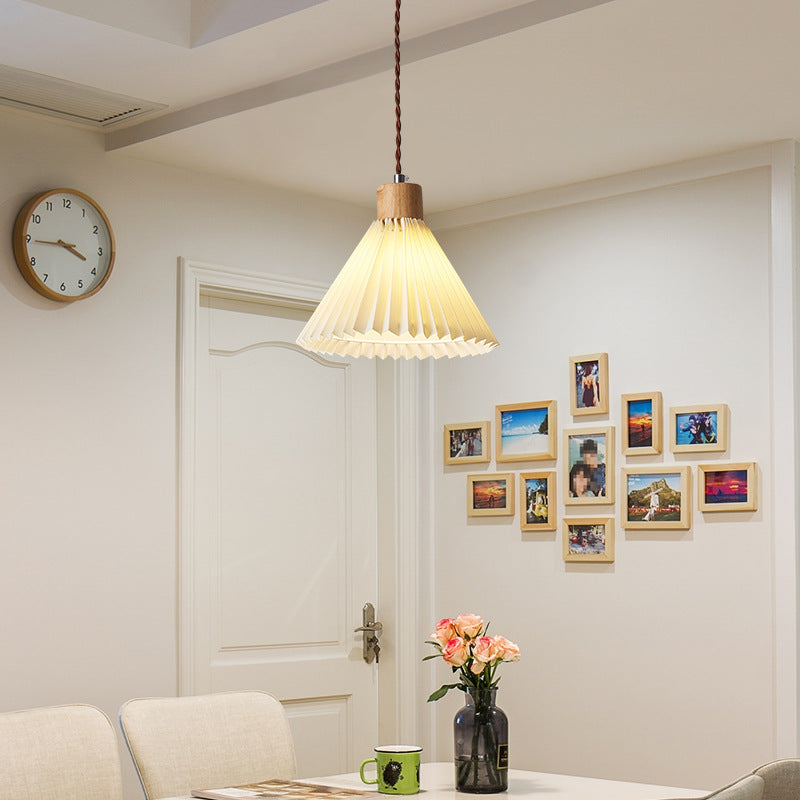 Contemporary Nordic Round Pleated Skirt Shape Fabric Iron 1-Light Pendant Light For Living Room
