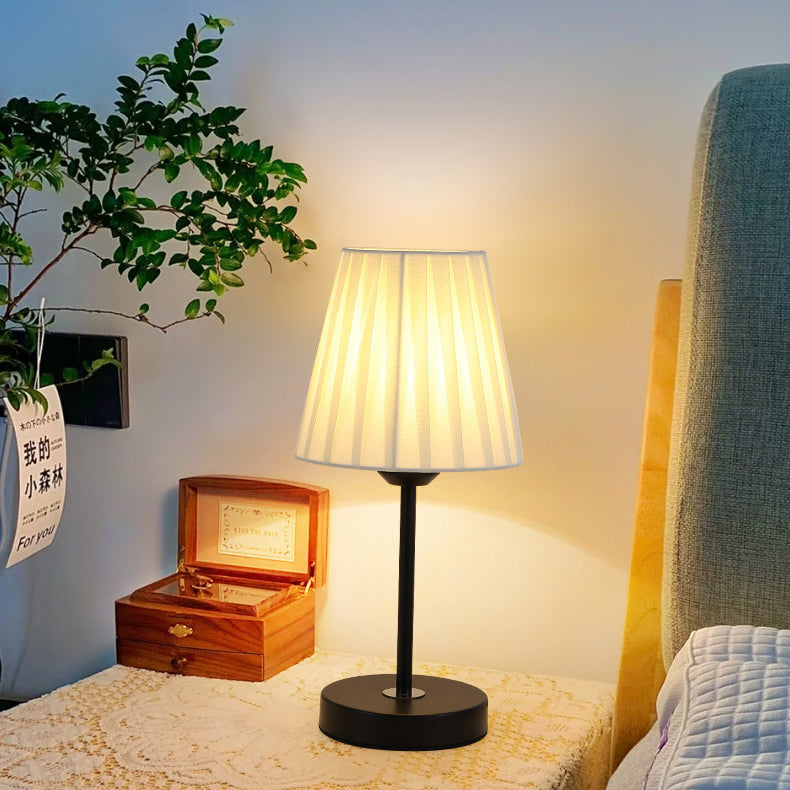 Contemporary Nordic Pleated Drum Shade Fabric Iron 1-Light Table Lamp For Bedroom