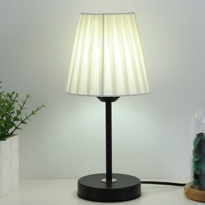 Contemporary Nordic Pleated Drum Shade Fabric Iron 1-Light Table Lamp For Bedroom