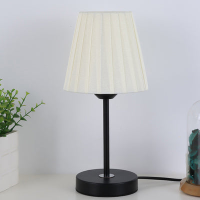 Contemporary Nordic Pleated Drum Shade Fabric Iron 1-Light Table Lamp For Bedroom