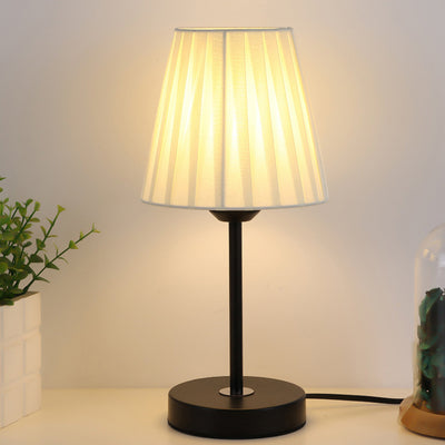 Contemporary Nordic Pleated Drum Shade Fabric Iron 1-Light Table Lamp For Bedroom