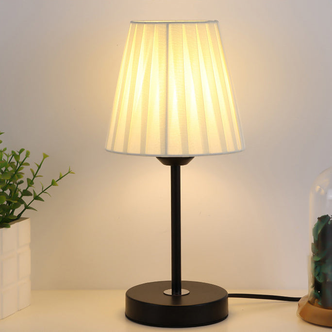 Contemporary Nordic Pleated Drum Shade Fabric Iron 1-Light Table Lamp For Bedroom