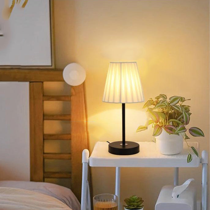 Contemporary Nordic Pleated Drum Shade Fabric Iron 1-Light Table Lamp For Bedroom