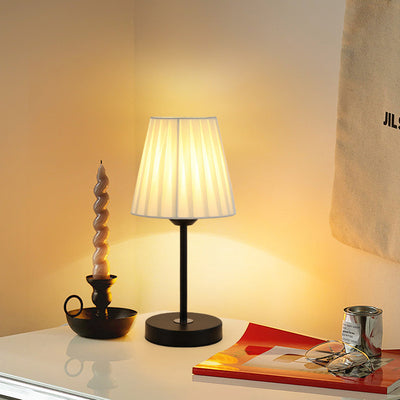 Contemporary Nordic Pleated Drum Shade Fabric Iron 1-Light Table Lamp For Bedroom