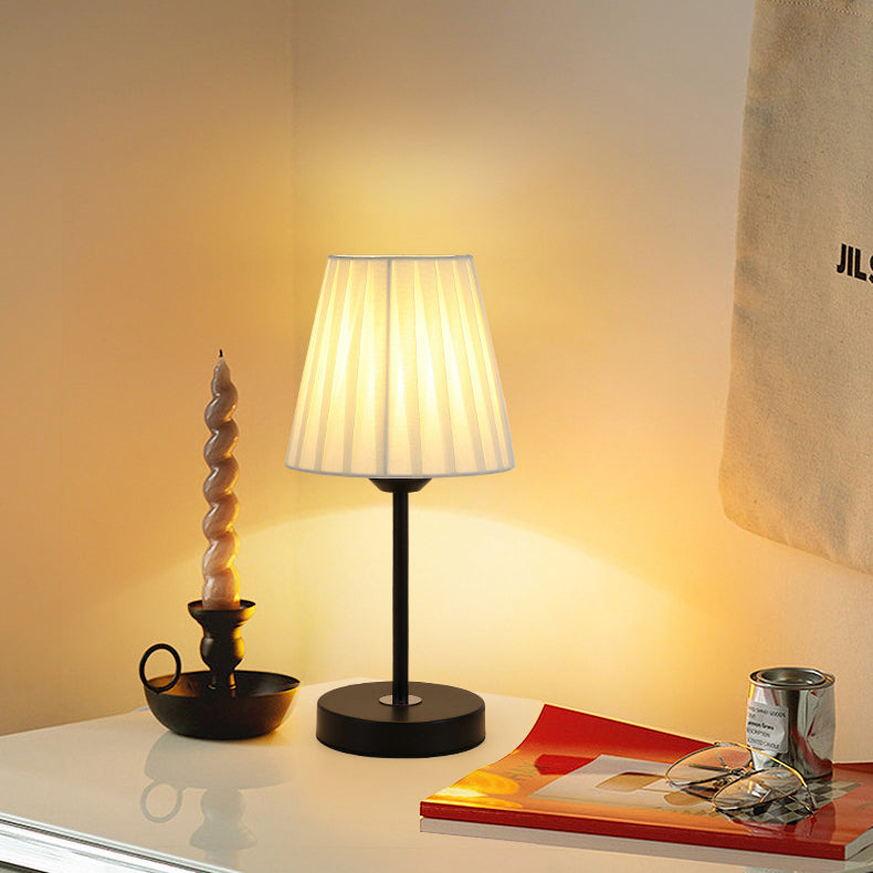 Contemporary Nordic Pleated Drum Shade Fabric Iron 1-Light Table Lamp For Bedroom