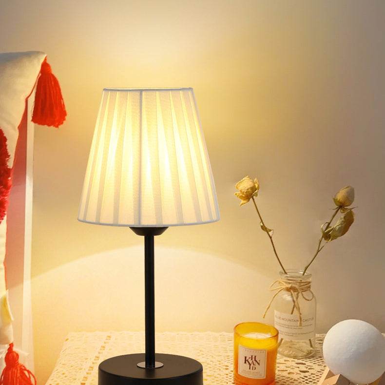 Contemporary Nordic Pleated Drum Shade Fabric Iron 1-Light Table Lamp For Bedroom