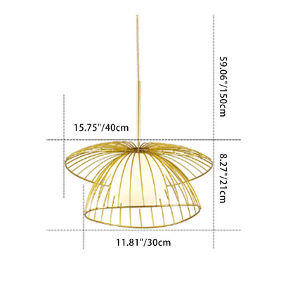 Zeitgenössischer kreativer doppelter Schicht-Strohhut, gestapeltes Hardware-Acryl 1-Licht-Pendelleuchte für Wohnzimmer 