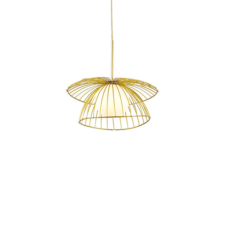 Zeitgenössischer kreativer doppelter Schicht-Strohhut, gestapeltes Hardware-Acryl 1-Licht-Pendelleuchte für Wohnzimmer 
