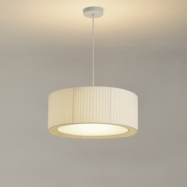 Contemporary Nordic Double Layer Drum Pleated Fabric Iron Acrylic 4/5-Light Pendant Light For Living Room
