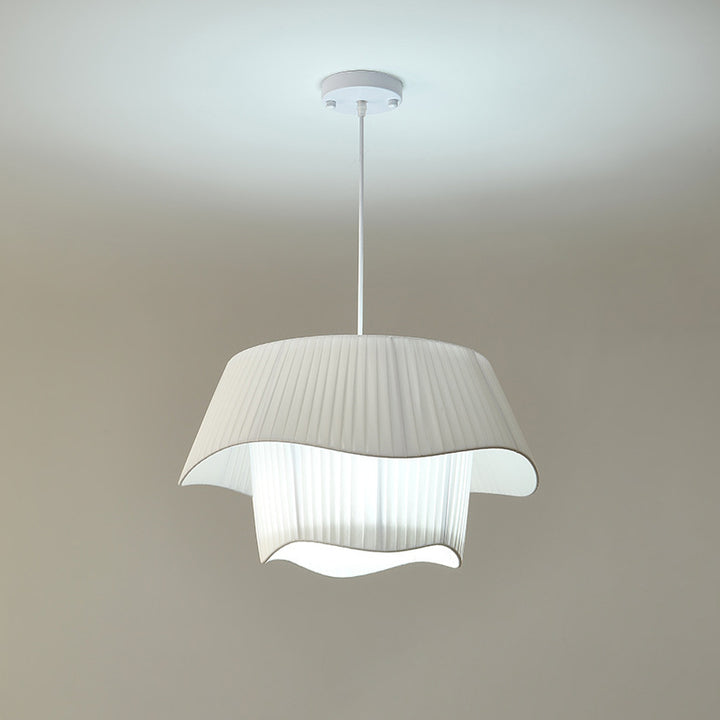 Contemporary Nordic Double Layer Drum Pleated Fabric Iron Acrylic 4/5-Light Pendant Light For Living Room