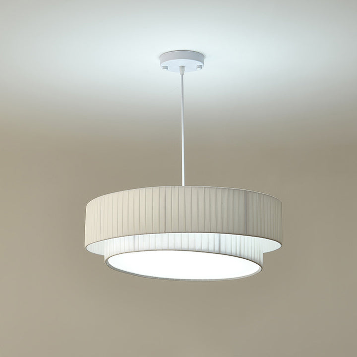 Contemporary Nordic Double Layer Drum Pleated Fabric Iron Acrylic 4/5-Light Pendant Light For Living Room