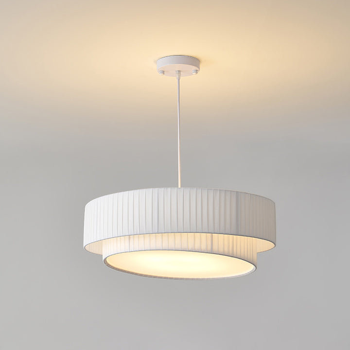 Contemporary Nordic Double Layer Drum Pleated Fabric Iron Acrylic 4/5-Light Pendant Light For Living Room
