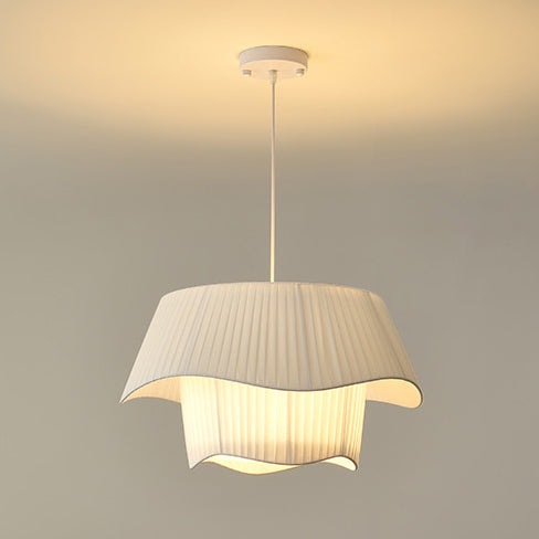 Contemporary Nordic Double Layer Drum Pleated Fabric Iron Acrylic 4/5-Light Pendant Light For Living Room