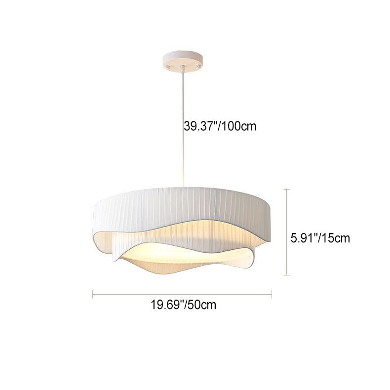 Zeitgenössische nordische Doppelschicht-Trommel plissierter Stoff Eisen Acryl 4/5-Licht Pendelleuchte für das Wohnzimmer 