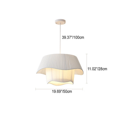 Zeitgenössische nordische Doppelschicht-Trommel plissierter Stoff Eisen Acryl 4/5-Licht Pendelleuchte für das Wohnzimmer 