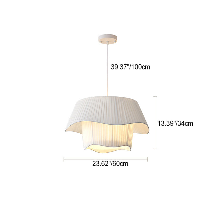 Contemporary Nordic Double Layer Drum Pleated Fabric Iron Acrylic 4/5-Light Pendant Light For Living Room