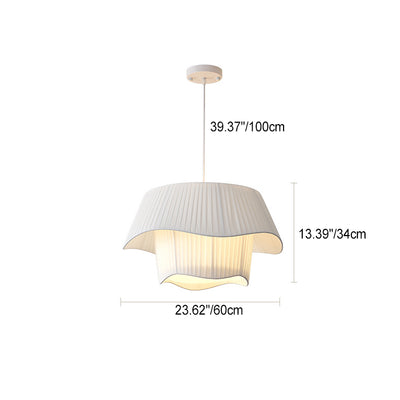 Zeitgenössische nordische Doppelschicht-Trommel plissierter Stoff Eisen Acryl 4/5-Licht Pendelleuchte für das Wohnzimmer 