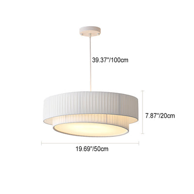 Zeitgenössische nordische Doppelschicht-Trommel plissierter Stoff Eisen Acryl 4/5-Licht Pendelleuchte für das Wohnzimmer 