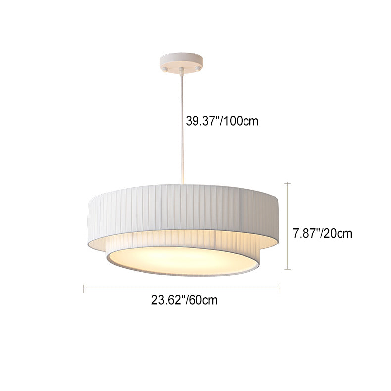Zeitgenössische nordische Doppelschicht-Trommel plissierter Stoff Eisen Acryl 4/5-Licht Pendelleuchte für das Wohnzimmer 
