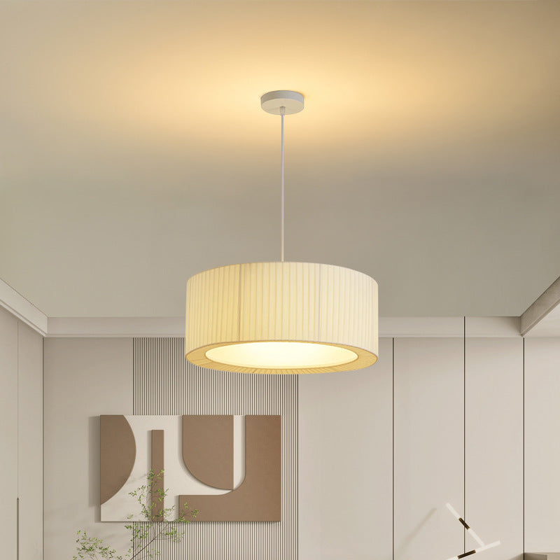 Contemporary Nordic Double Layer Drum Pleated Fabric Iron Acrylic 4/5-Light Pendant Light For Living Room