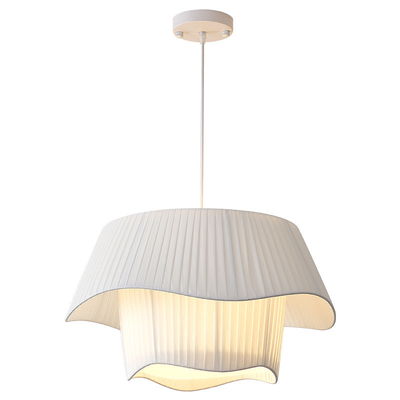 Contemporary Nordic Double Layer Drum Pleated Fabric Iron Acrylic 4/5-Light Pendant Light For Living Room