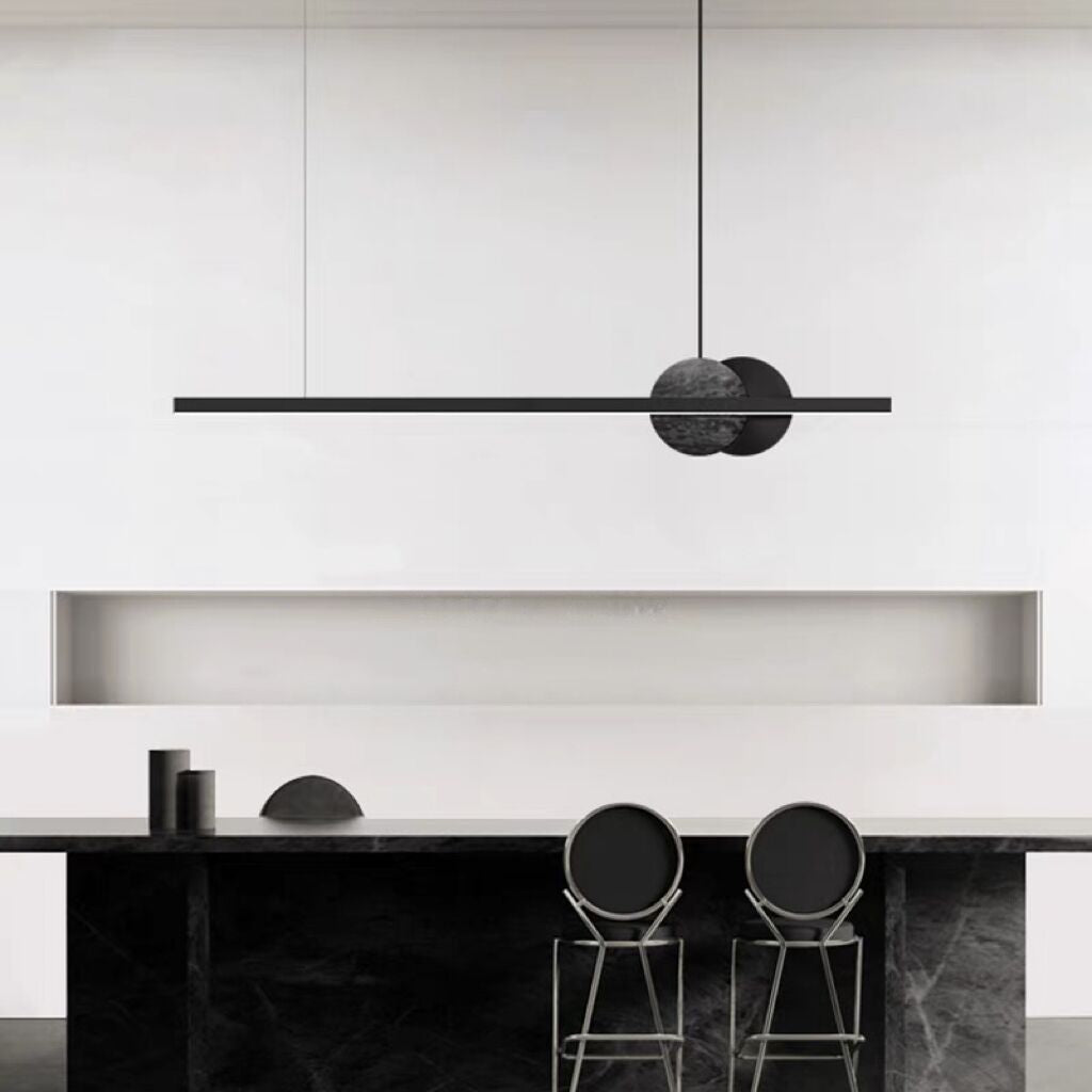 Lustre à LED moderne minimaliste en laiton, marbre et acrylique en bande longue pour salle à manger 