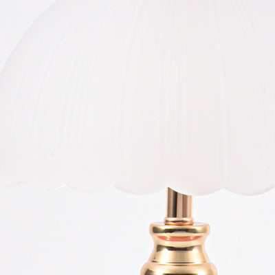 Zeitgenössische nordische Halbkugel-Blumenglobus-Basis Eisen Keramik Glas 1-Licht Tischlampe für das Schlafzimmer 