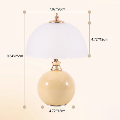 Zeitgenössische nordische Halbkugel-Blumenglobus-Basis Eisen Keramik Glas 1-Licht Tischlampe für das Schlafzimmer 