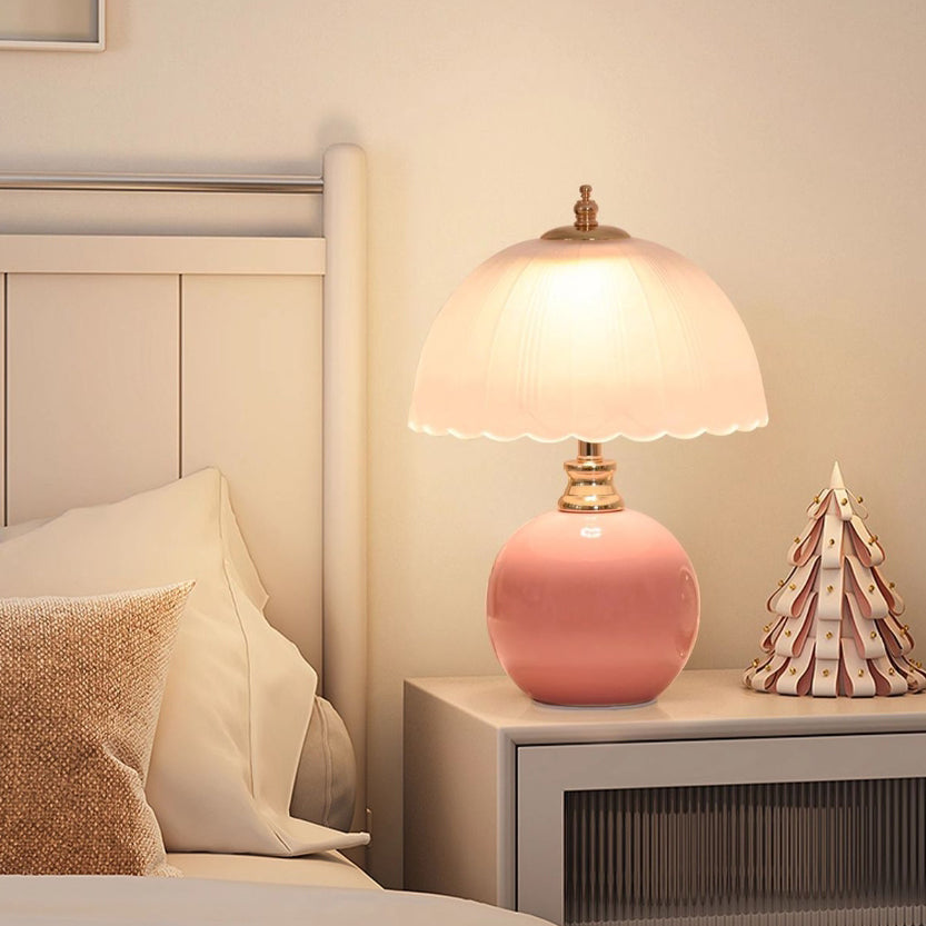 Lampe de table 1 lumière contemporaine nordique en céramique de fer et verre avec base en forme de globe de fleur demi-dôme pour chambre 
