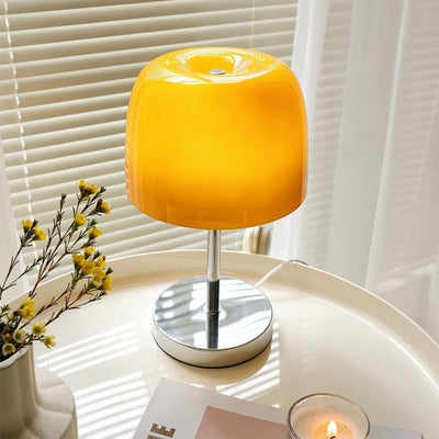Zeitgenössische nordische runde Basis Pilzlampe Form Edelstahl Glas 1-Licht Tischlampe für Wohnzimmer 