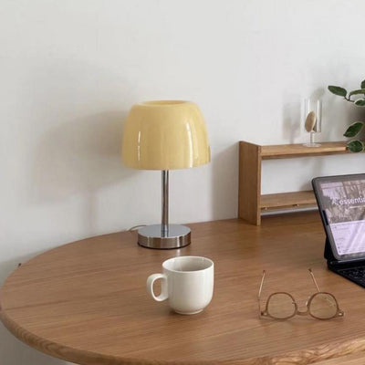 Zeitgenössische nordische runde Basis Pilzlampe Form Edelstahl Glas 1-Licht Tischlampe für Wohnzimmer 