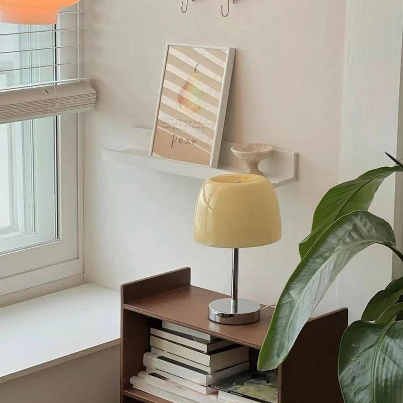 Zeitgenössische nordische runde Basis Pilzlampe Form Edelstahl Glas 1-Licht Tischlampe für Wohnzimmer 
