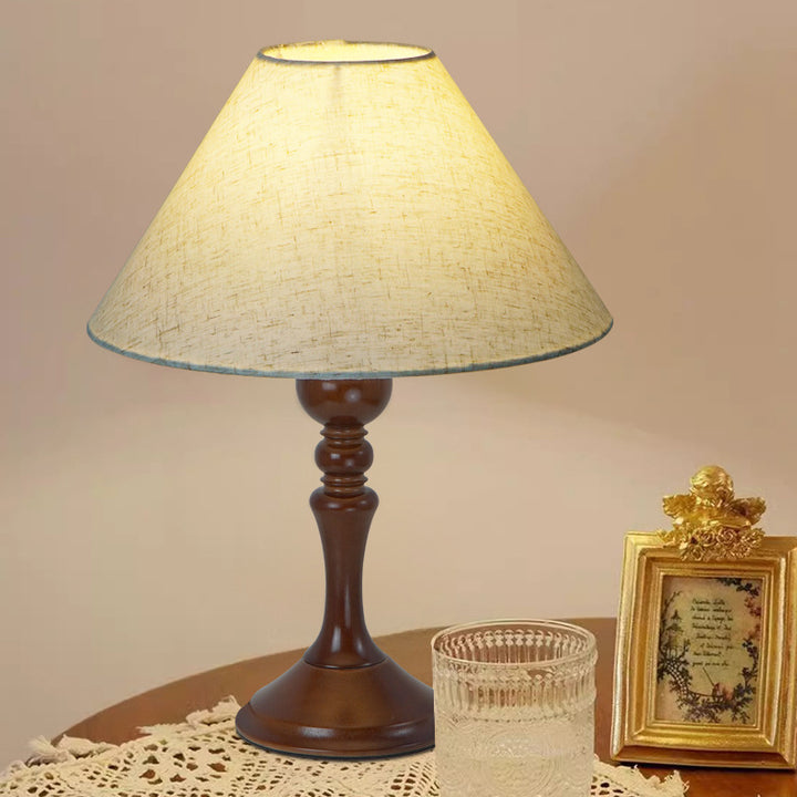 Traditionelle Vintage Trommel Blumenstoff Holz 1-Licht Tischlampe für Wohnzimmer 
